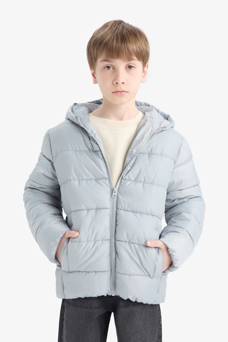 DeFacto Grey Boy Boy Waterproof Hooded Zippered Puffer Jacket Casual - Image 3